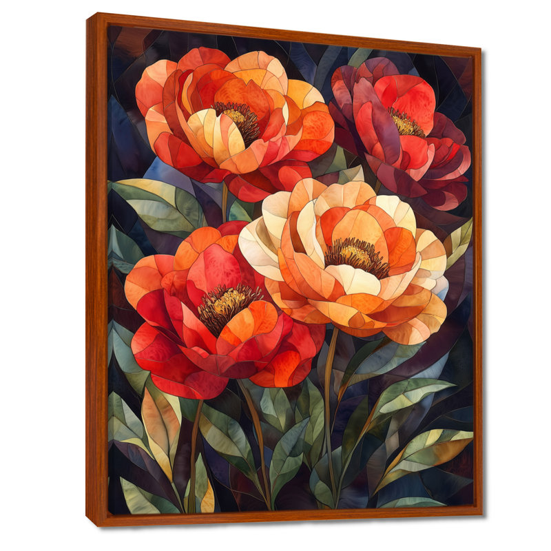 Pivoines en sculpture abstraite - pivoines, art mural, H 40 po x l 30 po, Brun, Reproduction avec cadre flottant