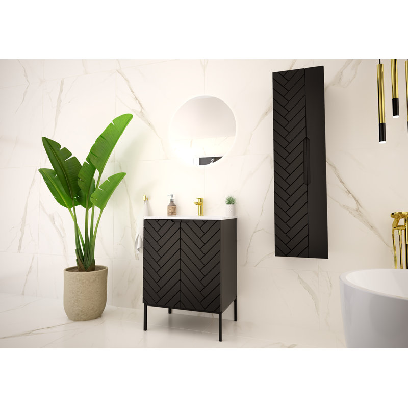 Anyssia Frame Mounted Bathroom Storage Furniture Set, Black/Black