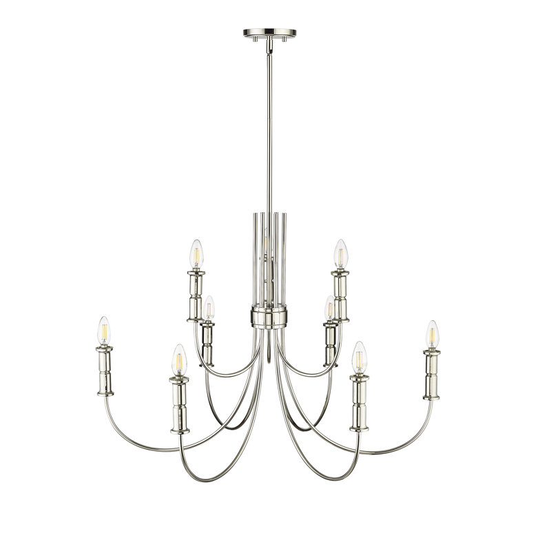 Lustre à intensité variable à 9 lumières de 34 po Potiss, Nickel poli