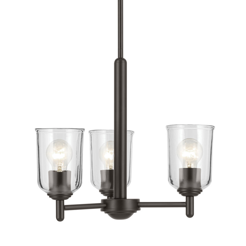 Mini-lustre 3 lumières 15,25 "avec verre transparent, Bronze