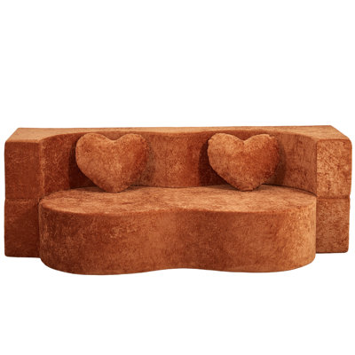 Heart-Shaped Cheese Bed Convertible Sofa, 78.7 Inch No Assembly Sponge Sofa Bed in a Box with Pillows for Living Room, Apartment and Guest Room