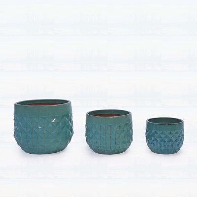 Ensemble de 3 pots de fleurs en céramique diamantés, jardinière moderne pour patio, jardin, rebord de fenêtre