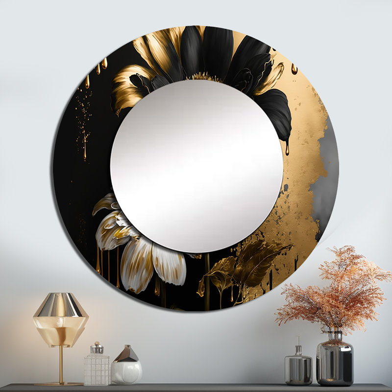 Décoration murale marguerite noire et dorée II - Floral et botanique rond_MTMIR56488, 23 po x 23 po