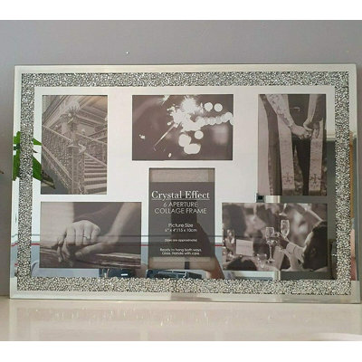 Alischa Deenz Diamond Crushed Crystal Sparkly Silver Mirrored 4 Picture Wall Hung Photo Frame