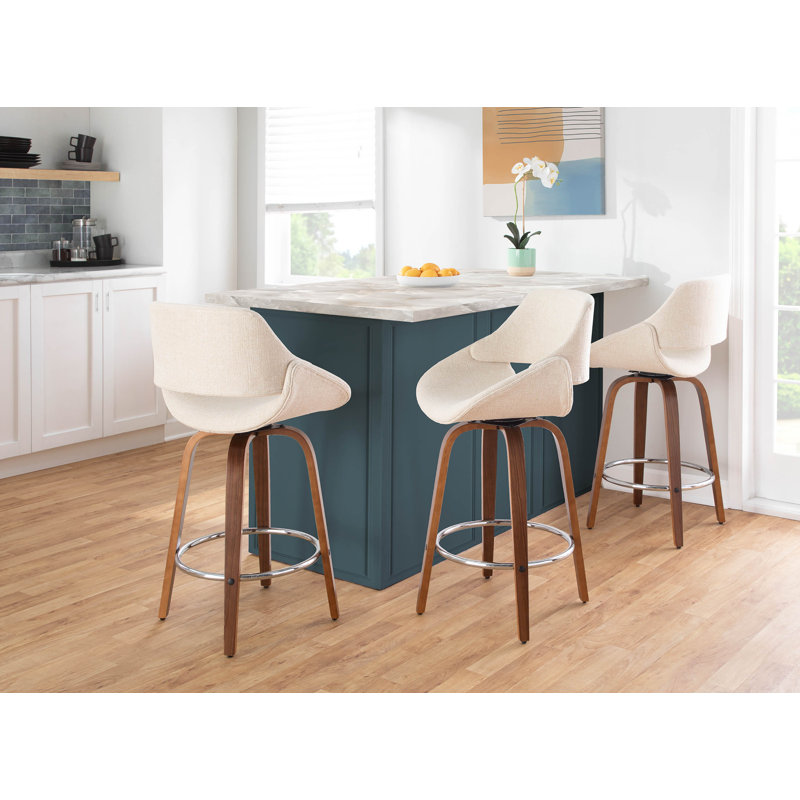Tabouret de bar pivotant de 26 po Arabelle, Noyer / Chrome, Cream, Counter Stool (26" Seat Height)