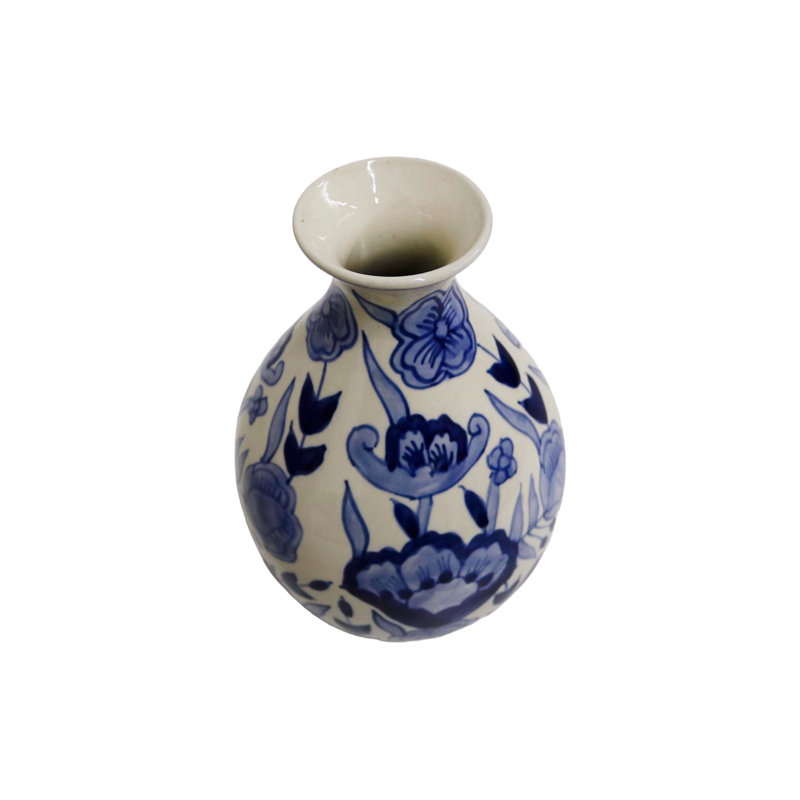 Vase en céramique Home & Manor blanc / bleu