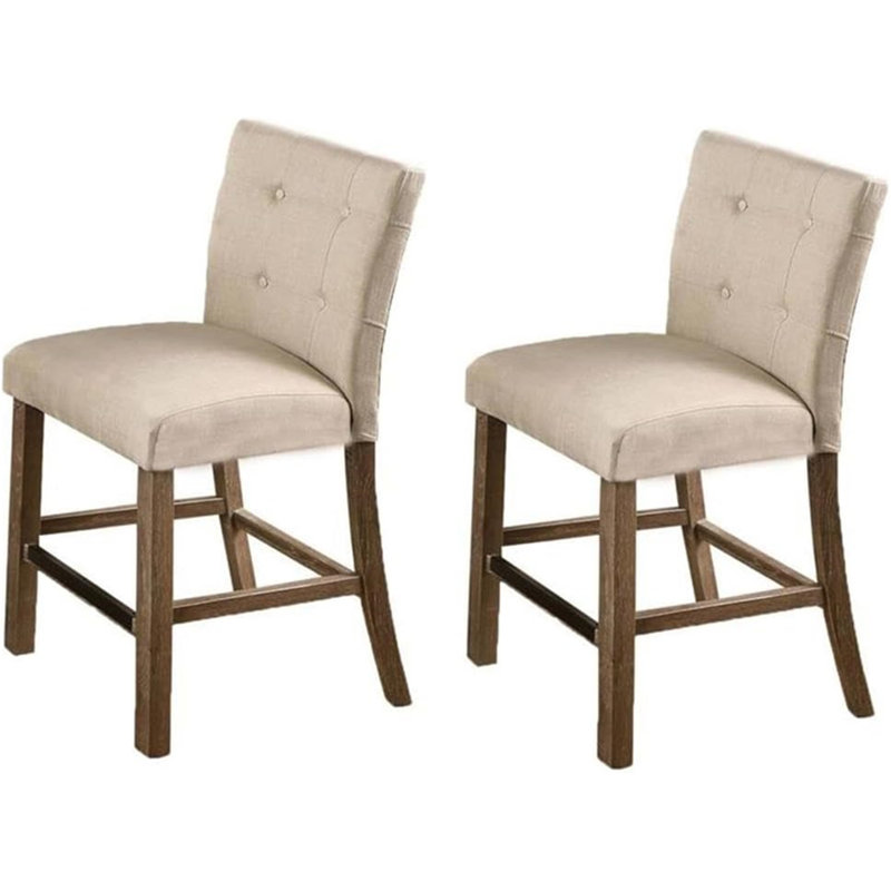 Ensemble de 2 chaises de comptoir rembourrées avec tabouret à dossier capitonné avec repose-pieds, gris clair