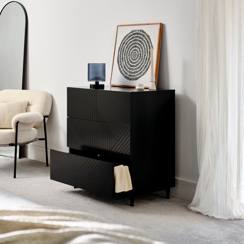 Chest of Drawers - Black, 3, 86cm H x 80cm W x 46cm D