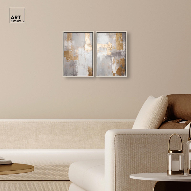 Tranquility Gold Art , Argent argent, Impression dans un cadre flottant sans passe-parto, H 16 po x l 11 po