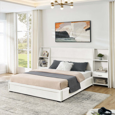 Base de lit plateforme avec rangement moderne et tête de lit en velours brillant
