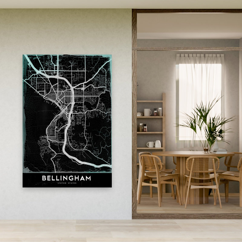 «Bellingham Dark Map Contemporary City», reproduction d'art murale, H 60 po x l 40 po