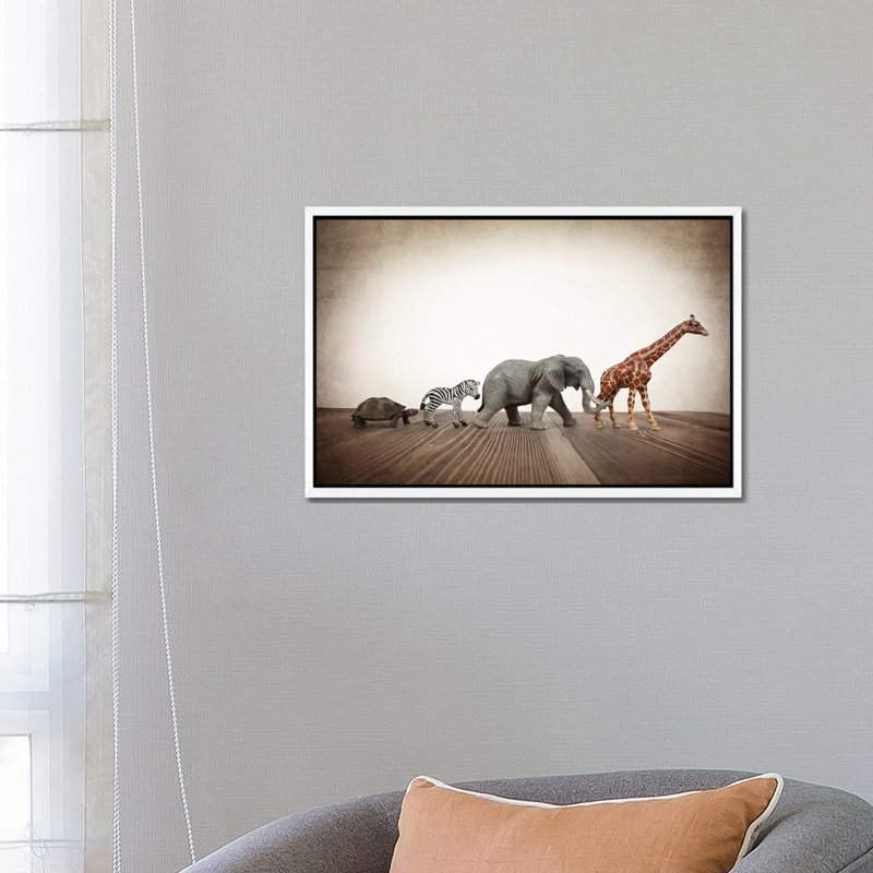 Safari Line I - Print on Canvas, 66.04 cm H x 45.72 cm W, White Framed
