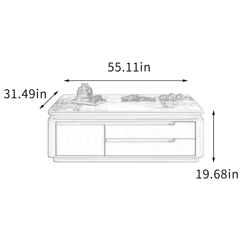 Table basse Minimalist, H 19,68 po x l 55,11 po x P 31,49 po, Gris / blanc cassé