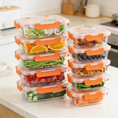 10-Pack Borosilicate Glass Food Storage Containers With Lids - Airtight, Leakproof Meal Prep Containers For Microwave, Oven, Freezer & Dishwasher