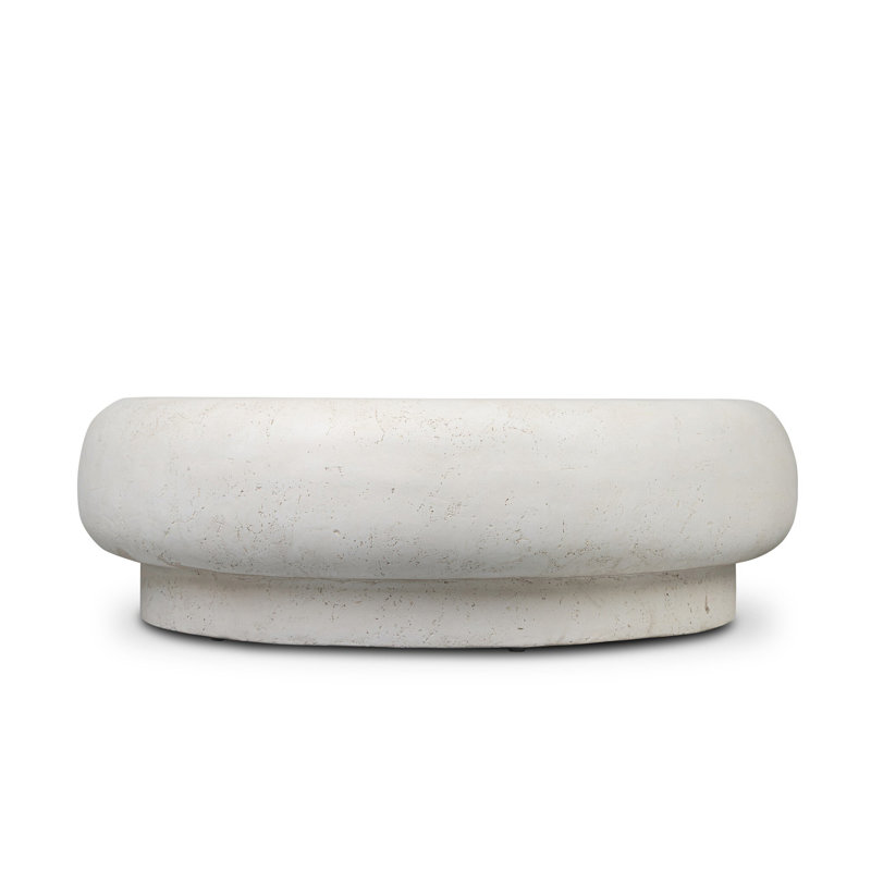 Imogene Round Outdoor Coffee Table-Aged White Concrete