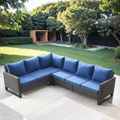 Chaquille 105" Wide Outdoor Wicker L-Shaped Patio Sectional with Cushions