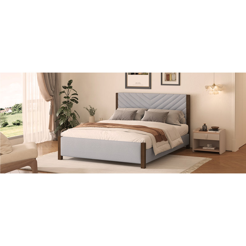 Base de lit tapissier Mid-Century, gris
