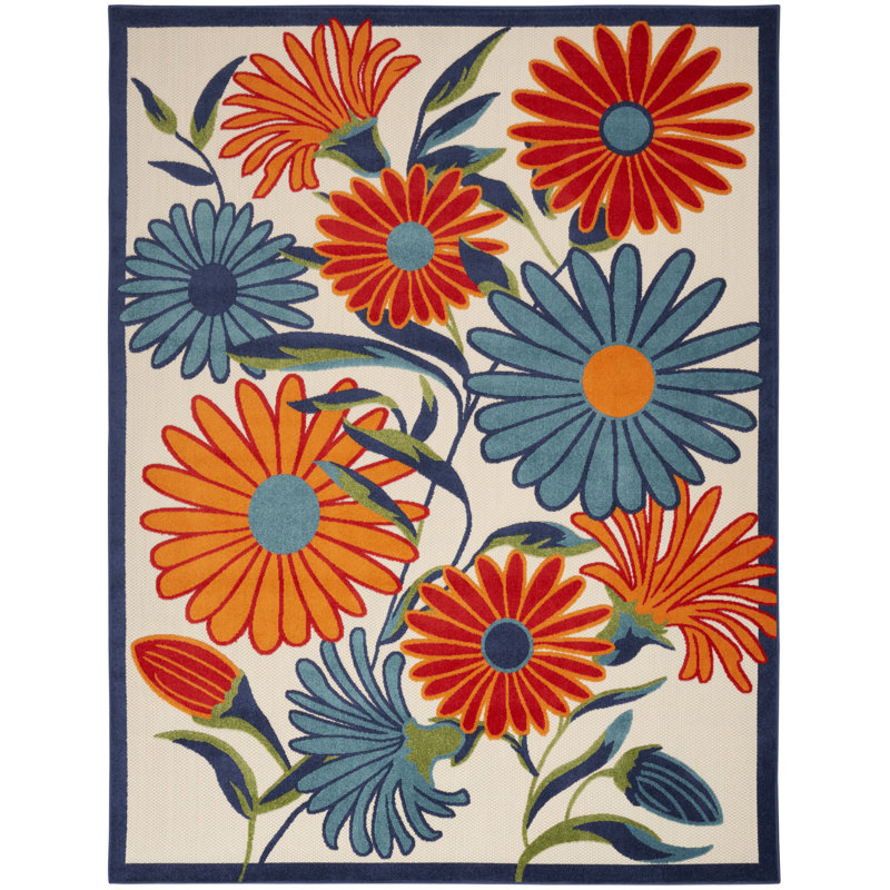 Tapis intérieur / extérieur multicolore à motif floral Alaris Aloha, Rectangle 12 pi x 15 pi