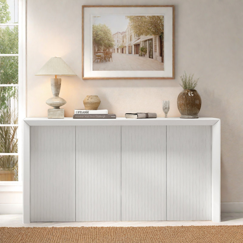 Console avec lignes simples et panneau arrière, Beige