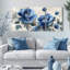 Ensemble de 3 toiles peintes à l'aquarelle avec des motifs floraux bleus, idéal pour la décoration du salon et de la chambre.-667498558
