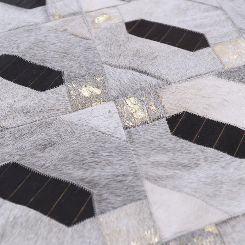 Linaje Cowhide Geometric Area Rug in Gray, Runner 2'7" x 6'6"