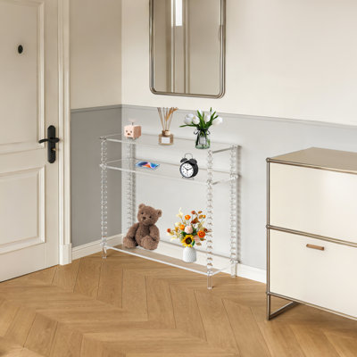 Console en acrylique, table d'entrée étroite étroite avec tablettes de rangement