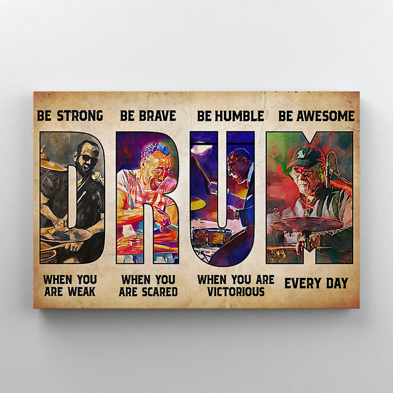 Four Old Drummers - Be Strong When You Are Weak - 1 pièce, reproduction d'art graphique sur toile tendue