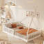 Lit simple en bois avec clôture, blanc-2002333477