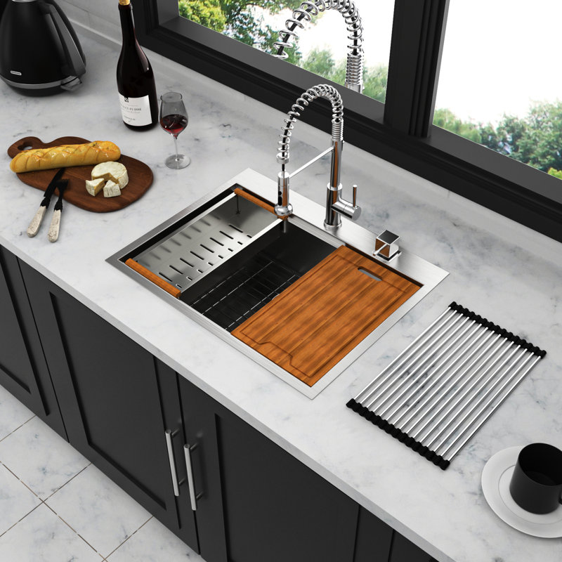 16 Gauge Stainless Steel Sink - 28"X22" Drop-In Workstation Practical Feature Soundproof Pad Included 28" Kitchen Advantage With Benefits