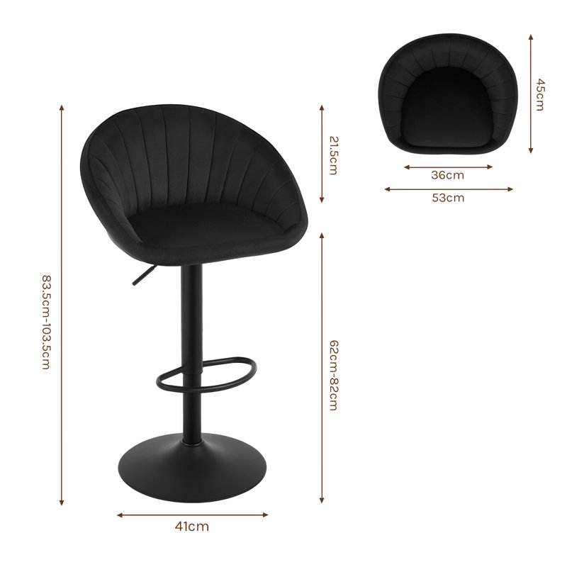 Swivel Upholstered Adjustable Height Counter Stool with Metal Frame, Black
