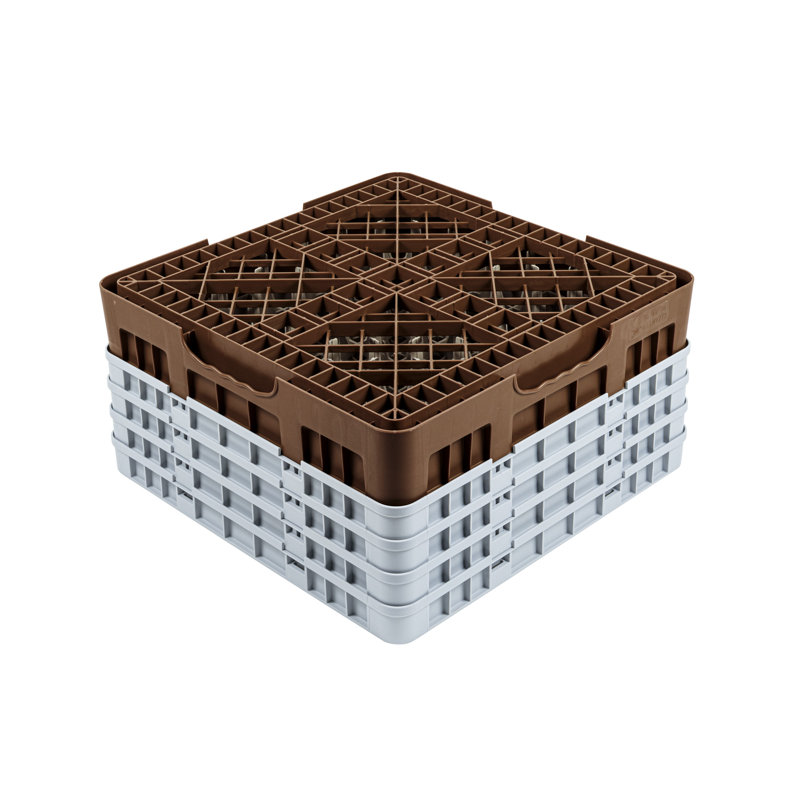  Support à verrerie 19,69 po x 19,69 po x 10,5 po 49 compartiments 1 rallonge pleine et 3 demi-gouttes, Brun