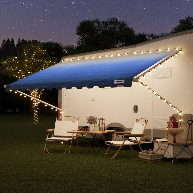 RV Awning Fabric Replacement,Heavy Duty Weatherproof 18oz Vinyl-Universal Outdoor Canopy for Camper, Blue Fade