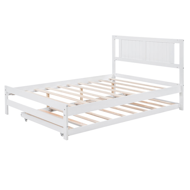 Lit plateforme double avec lit gigogne réglable, Blanc