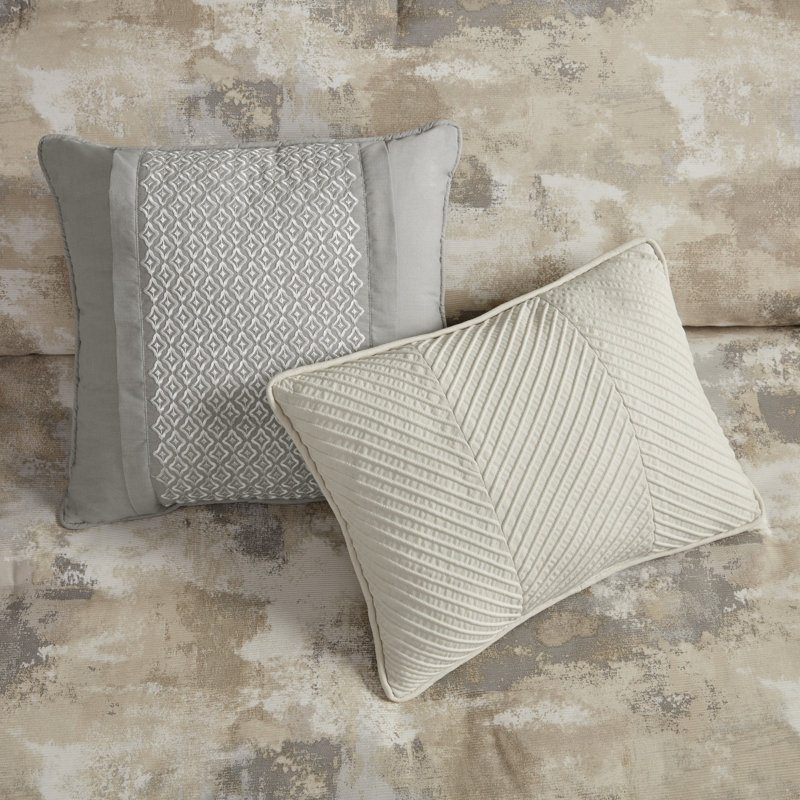 Gray Abstract Print 7-Piece Queen Comforter Set