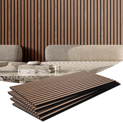 Dual-Layer Thickened Acoustic Wood Wall Panels Self Adhesive, 4 Pack 47.2"x23.6"x0.72" High Density Large Sound Proof Panels for Walls, Peel and Stick Wall Panels for Interior Wall Décor, Walnut