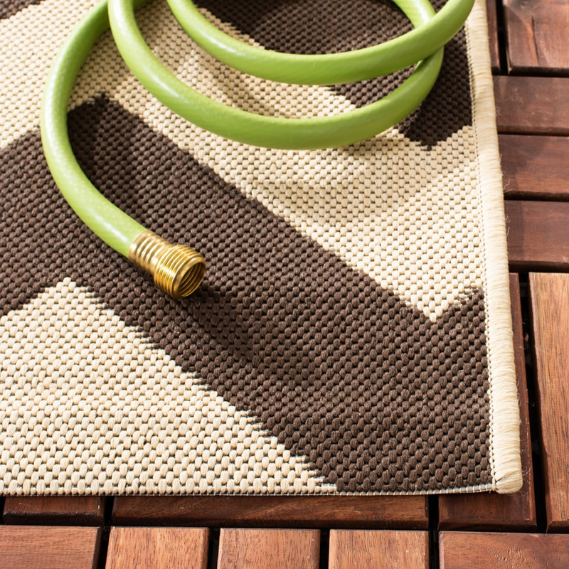 Arneshia Chevron Dark Brown Indoor / Outdoor Area Rug, Square 5'3"