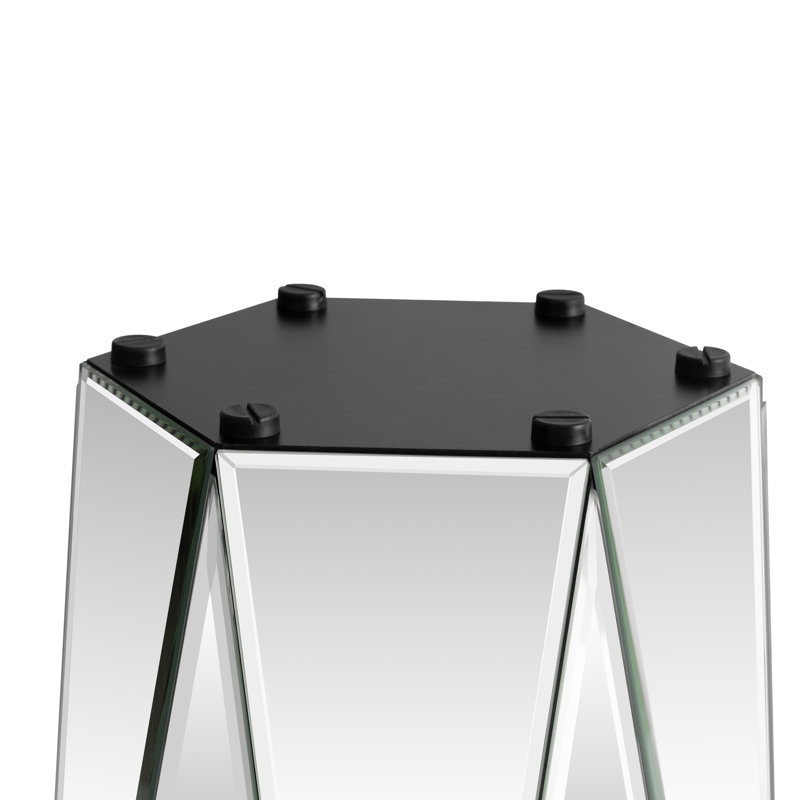 Table basse à miroir 31 po + table de bout hexagonale en cristal H 20 po 2 pièces