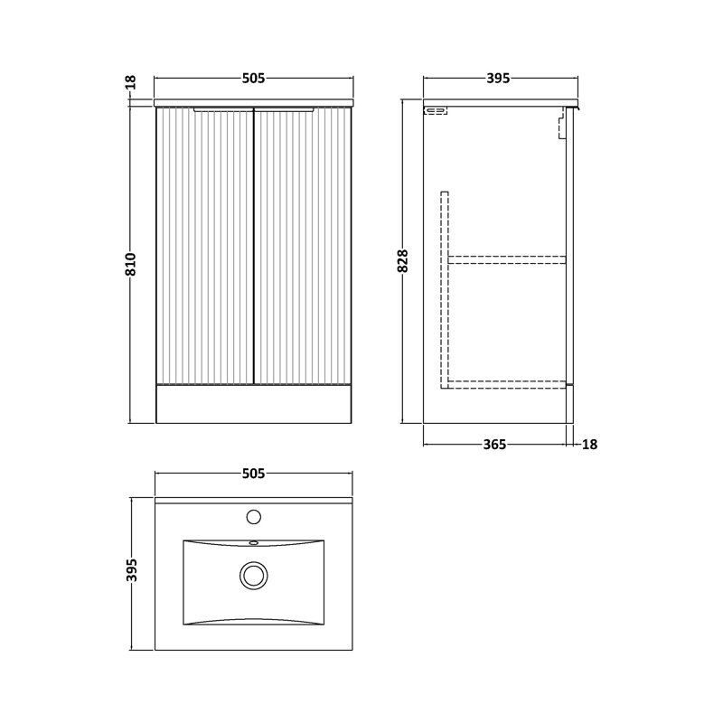 Fluted Single Bathroom Vanity with Drop In Vitreous China Basin, 500 mm, Satin Green