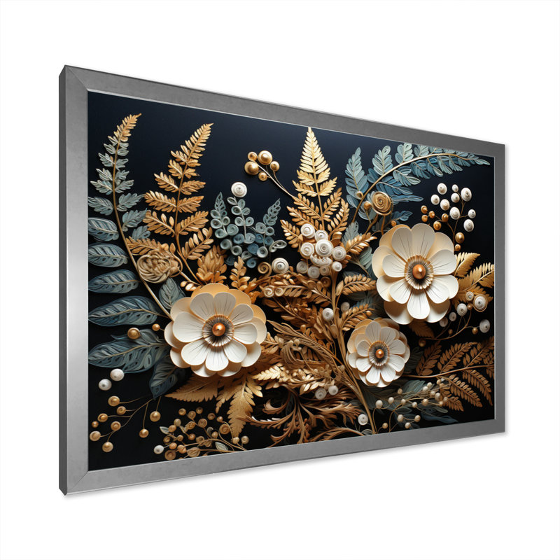 Ferns Copper Elegance II - Imprimé, Cadre simple argenté, H 34 po x l 44 po x P 1,5 po