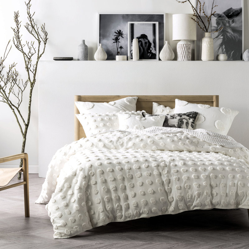Haze Cotton Duvet Cover Set with Pillowcases Included, White, Kingsize Duvet Cover + 2 Standard Pillowcases