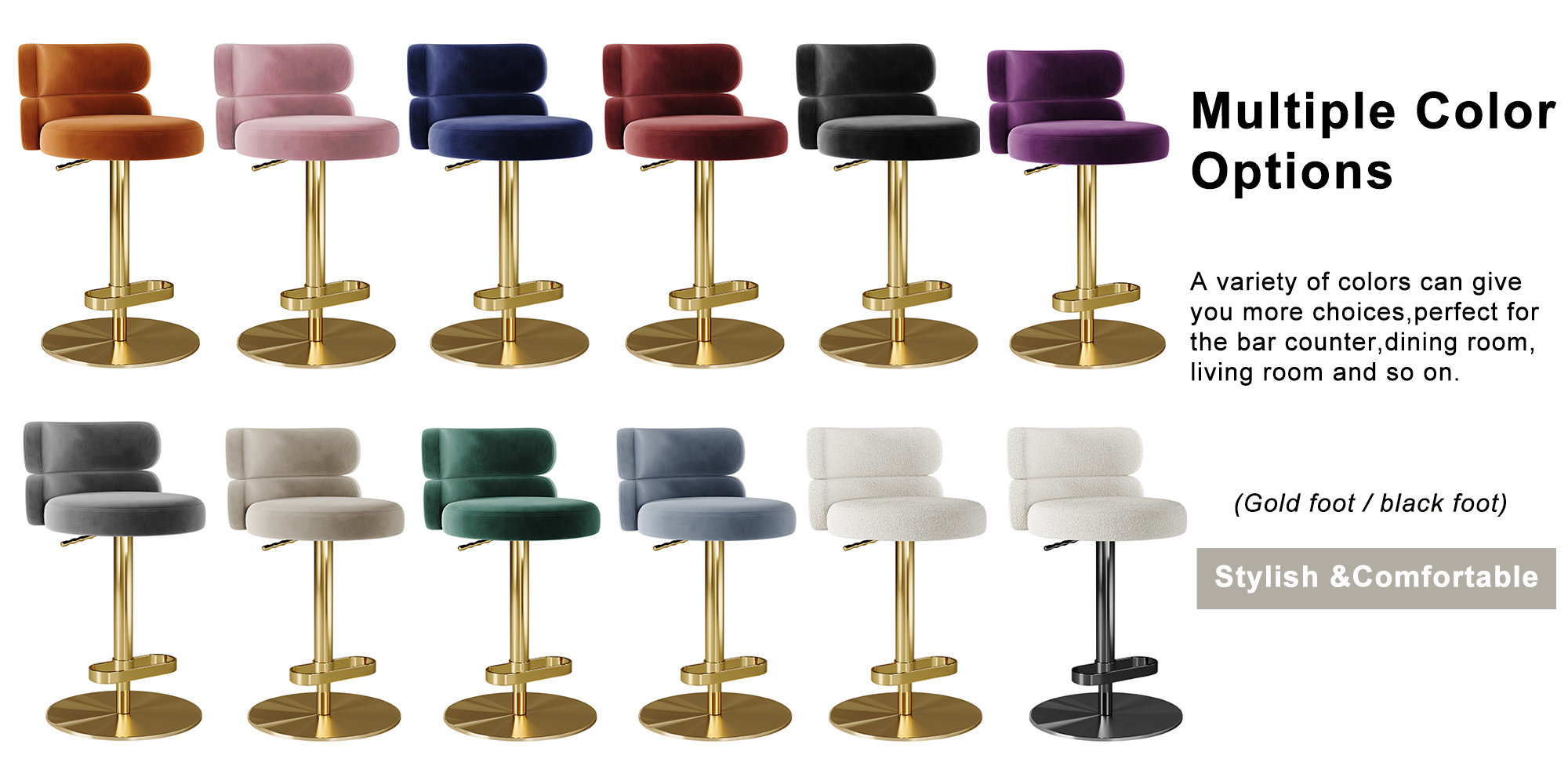 Bar Stool With Multiple Color and Base Options for Personalized Style