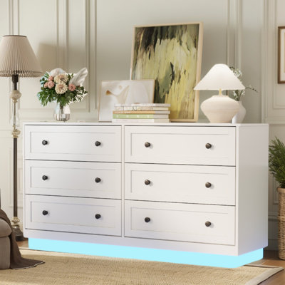 Floating Dresser for Bedroom with 6 Drawer, Modern Chest of Drawers with Power Outlet