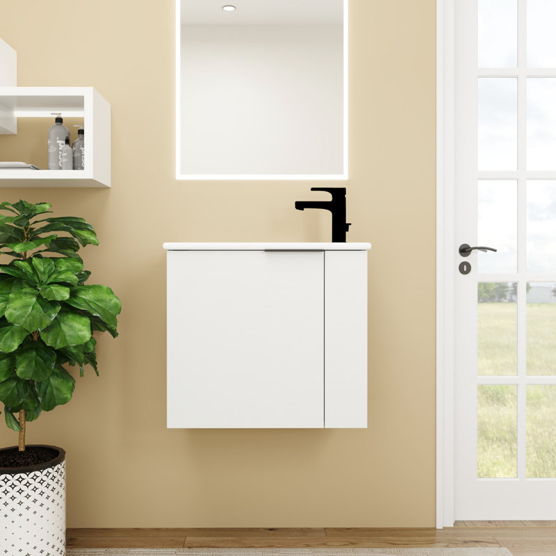 Meuble-lavabo de salle de bain avec lavabo, 22 x 13, fixation murale, porte à fermeture douce, pièce moderne de 22 po à fermeture contemporaine