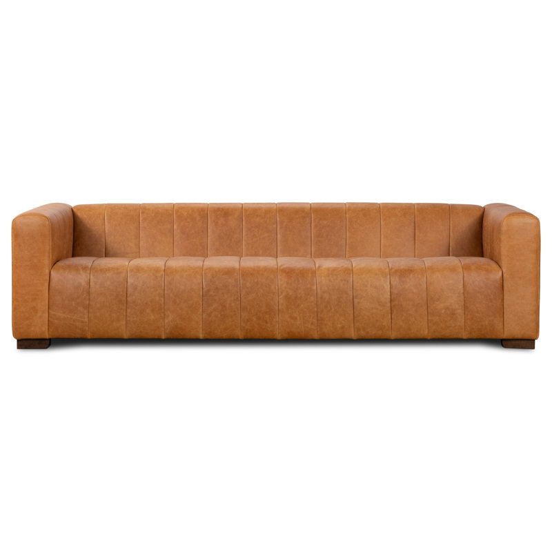 Canale Full-Grain Genuine Italian Leather Tufted Sofa, Cognac Tan, 99" W