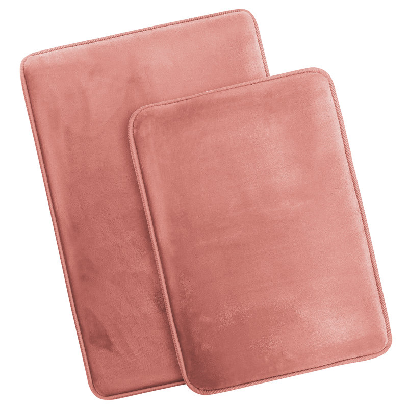 Steph Luxury Ultra Soft and Absorbent Memory Foam Bath Rug Set with Non-Slip Backing, Misty Rose