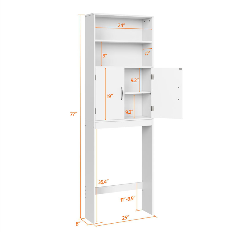 Keedyn 77" H Freestanding Over-the-Toilet Storage Rack and Cabinet, White