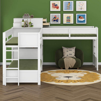 Twin Size L-Shaped Bunk Bed With Built-In Desk, 4 Drawers And USB Ports & Power Outlet