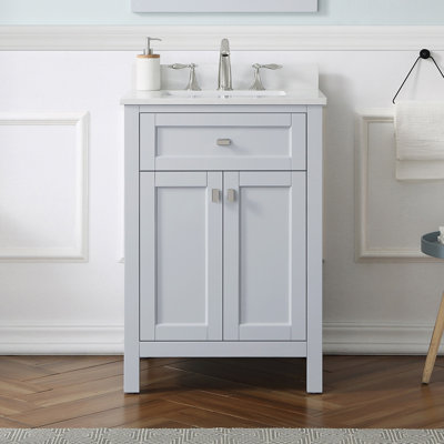 24 " W Freestanding Standard Free Standing 1 Single Vanity Bathroom Vanity With Marble Top