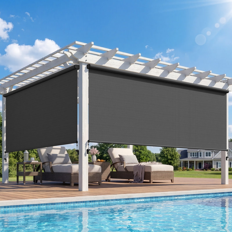 Cordless Outdoor Roller Shade 6' W x 8' L, Assembly Free Outdoor Patio Blinds with 420GSM Upgraded Fabric, 95% UV Blockout Roller Shade, Patio Shade for Outdoor & Indoor (No Need Crank)