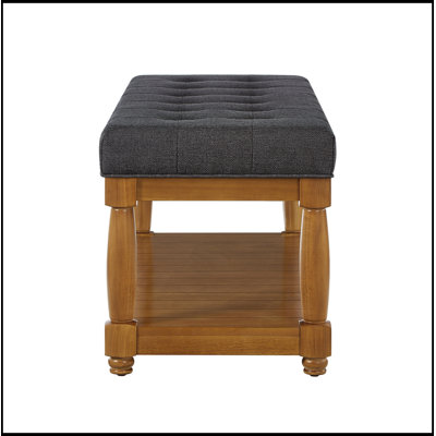 Linen Upholstered Bench with Storage Shelf and Tufted seat